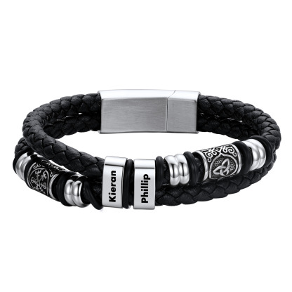 Custom Engraved Name Compass Celtic Leather Bracelet For Him