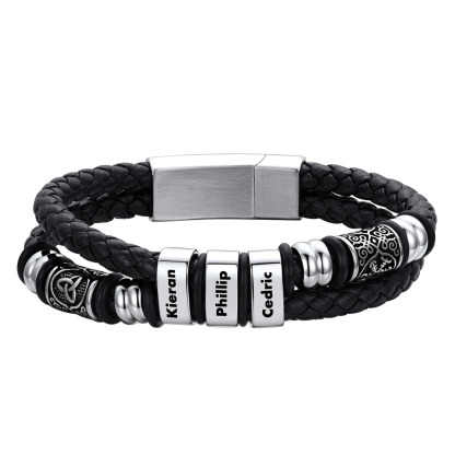 Custom Engraved Name Compass Celtic Leather Bracelet For Him