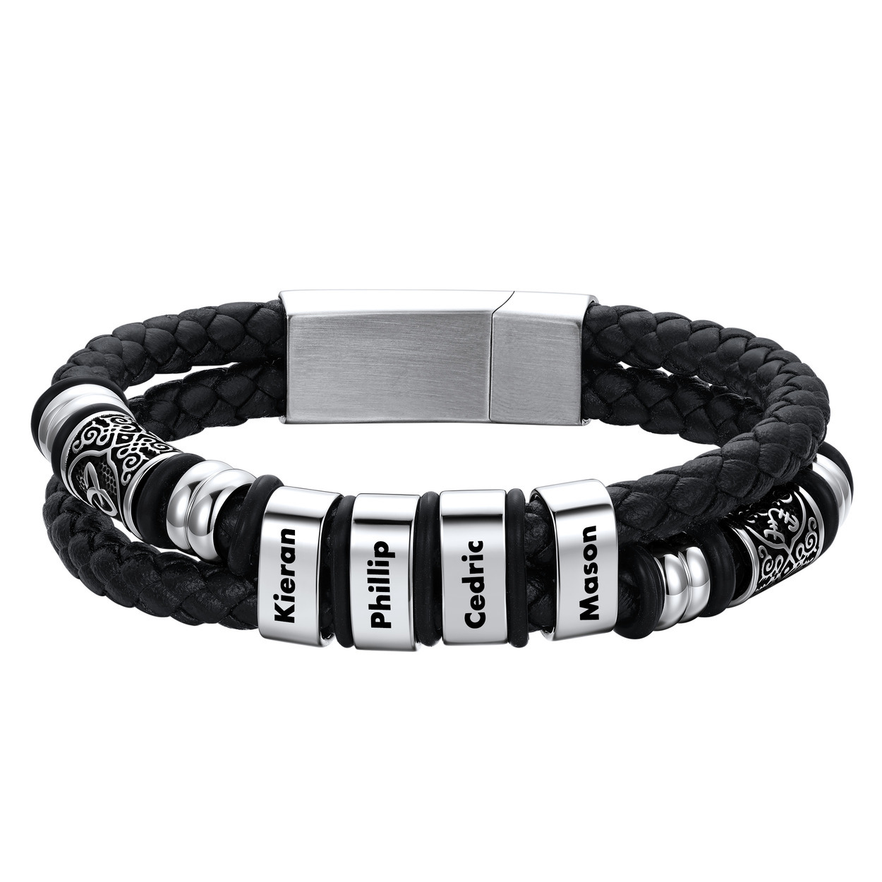 Custom Engraved Name Compass Celtic Leather Bracelet For Him