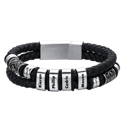 Custom Engraved Name Compass Celtic Leather Bracelet For Him