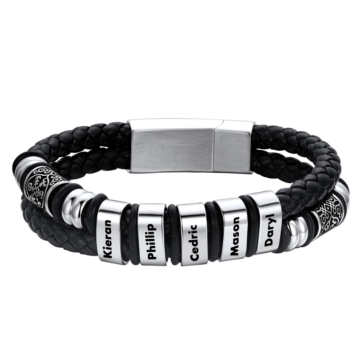 Custom Engraved Name Compass Celtic Leather Bracelet For Him