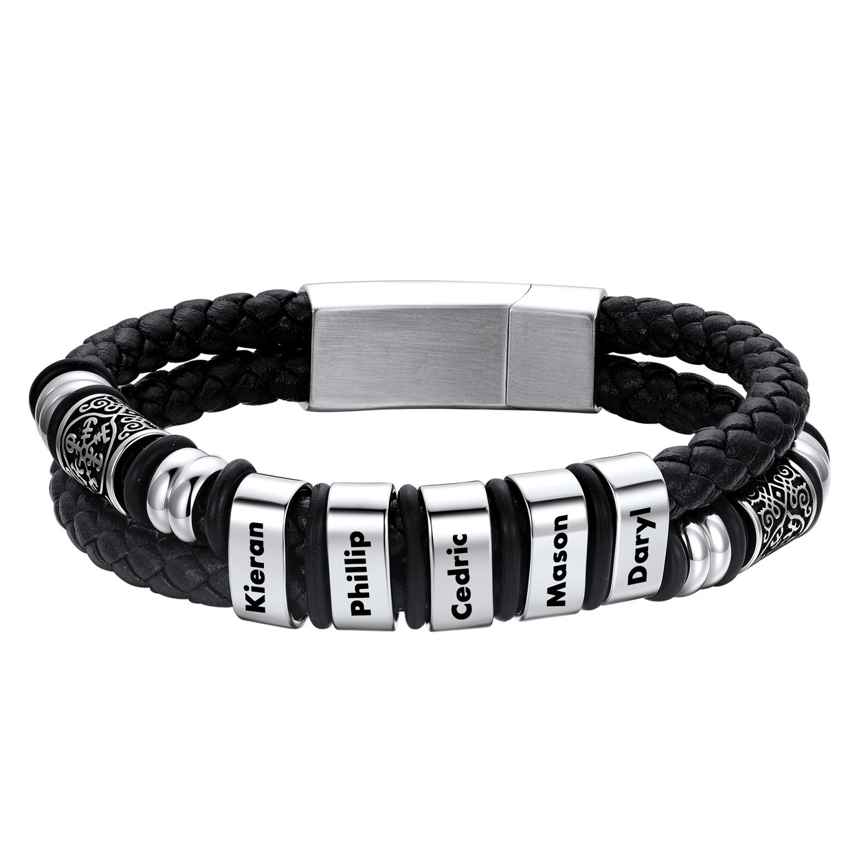 Custom Engraved Name Compass Celtic Leather Bracelet For Him