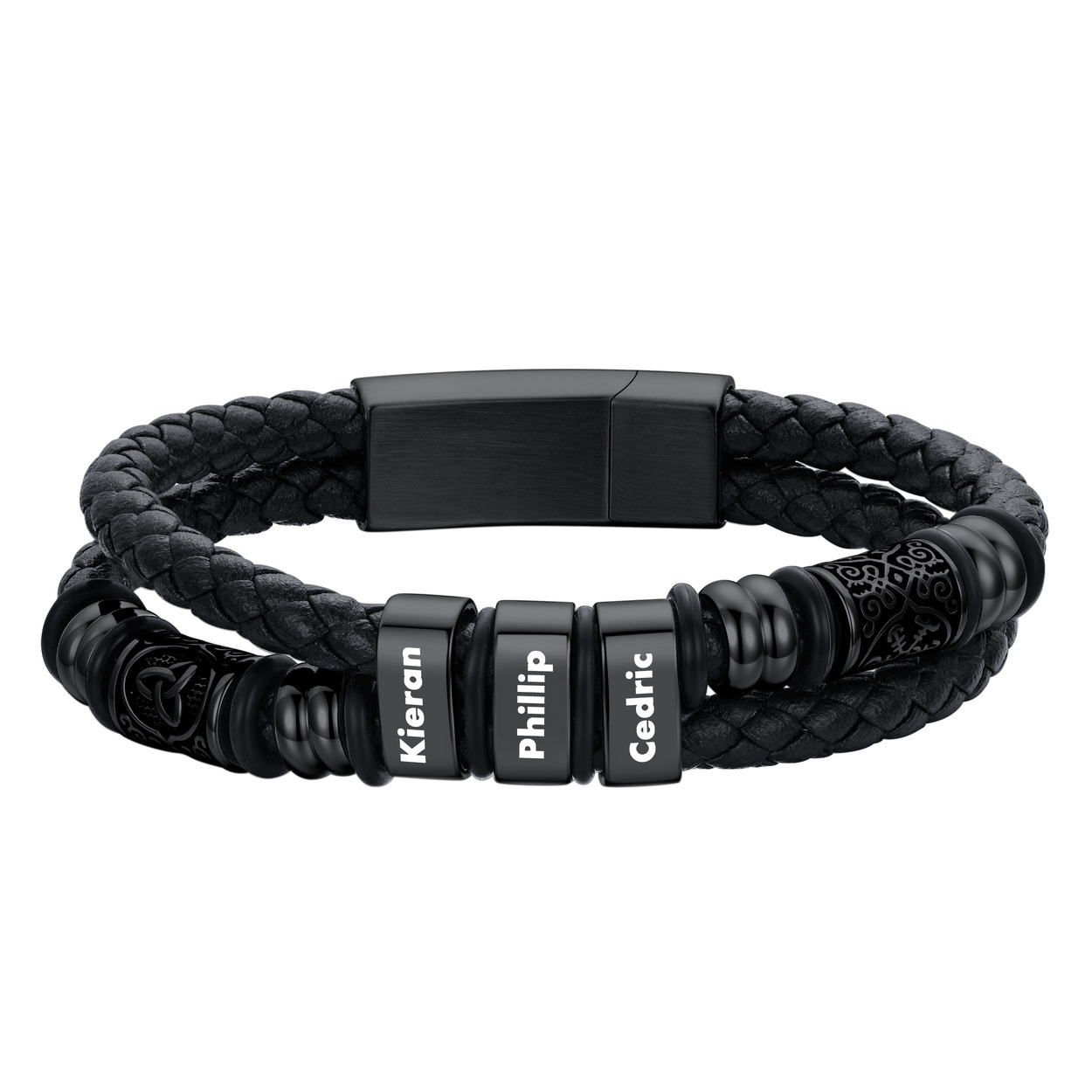 Custom Engraved Name Compass Celtic Leather Bracelet For Him