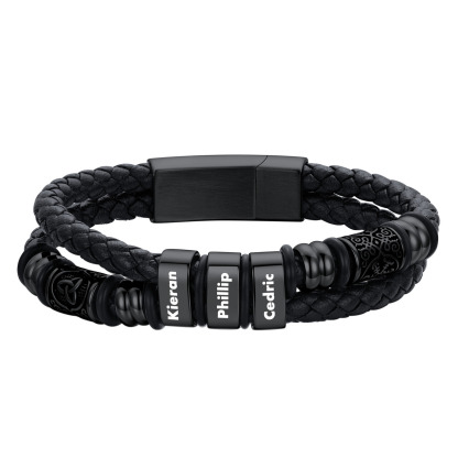 Custom Engraved Name Compass Celtic Leather Bracelet For Him