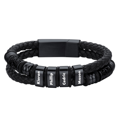 Custom Engraved Name Compass Celtic Leather Bracelet For Him