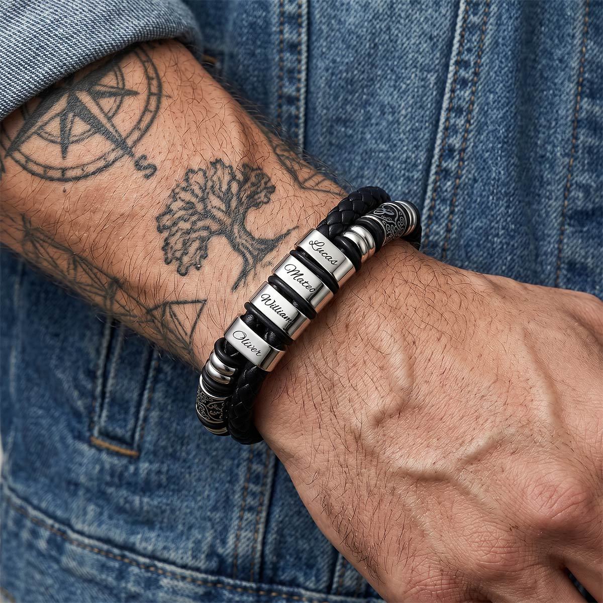 Custom Engraved Name Compass Celtic Leather Bracelet For Him