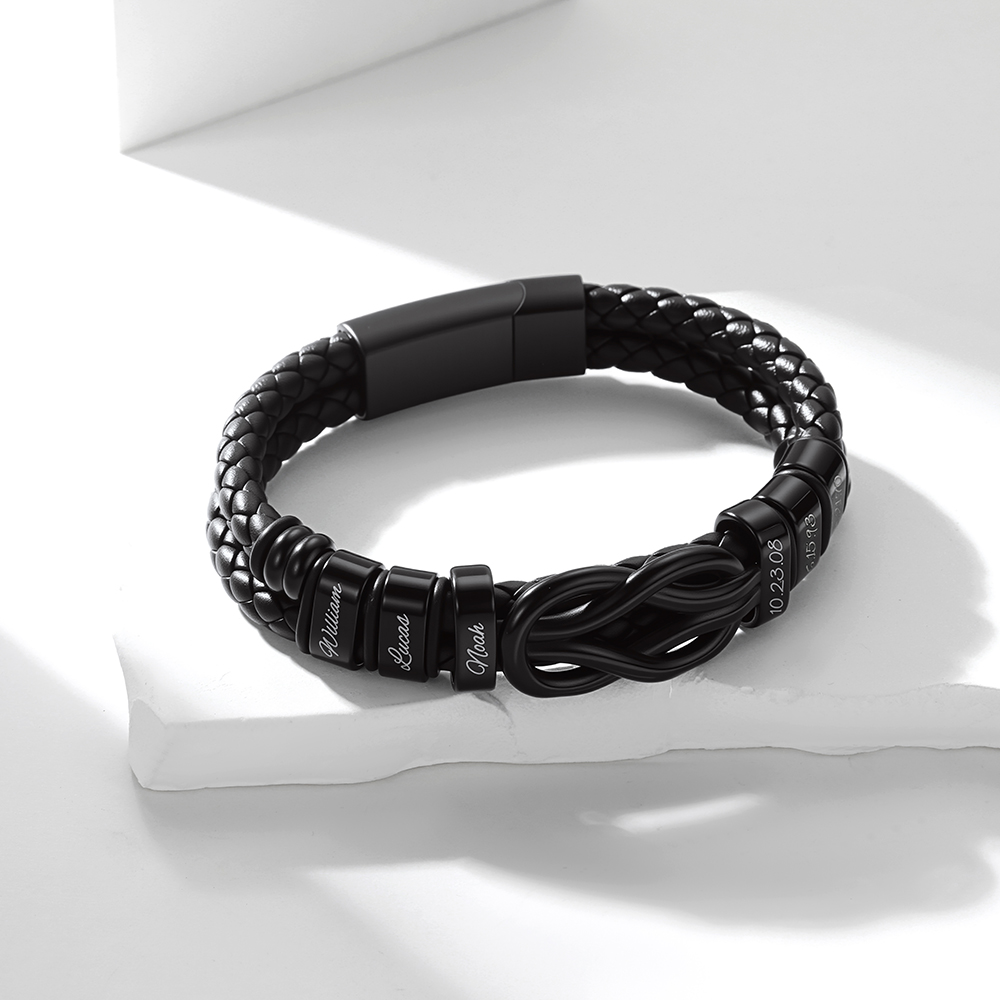 Custom Engraved Name Love Knot Bead Bracelet for Him