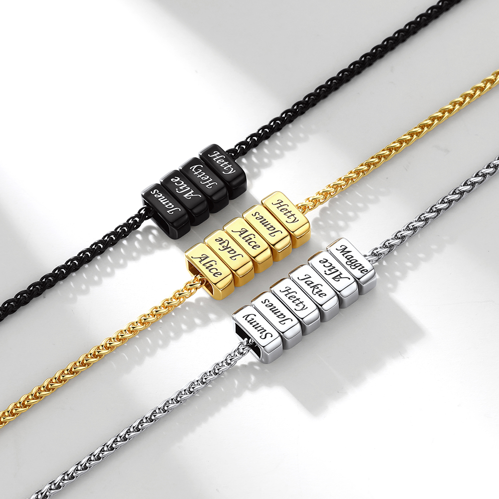 Custom Engraved Names Bead 3mm Cable Chain For Men