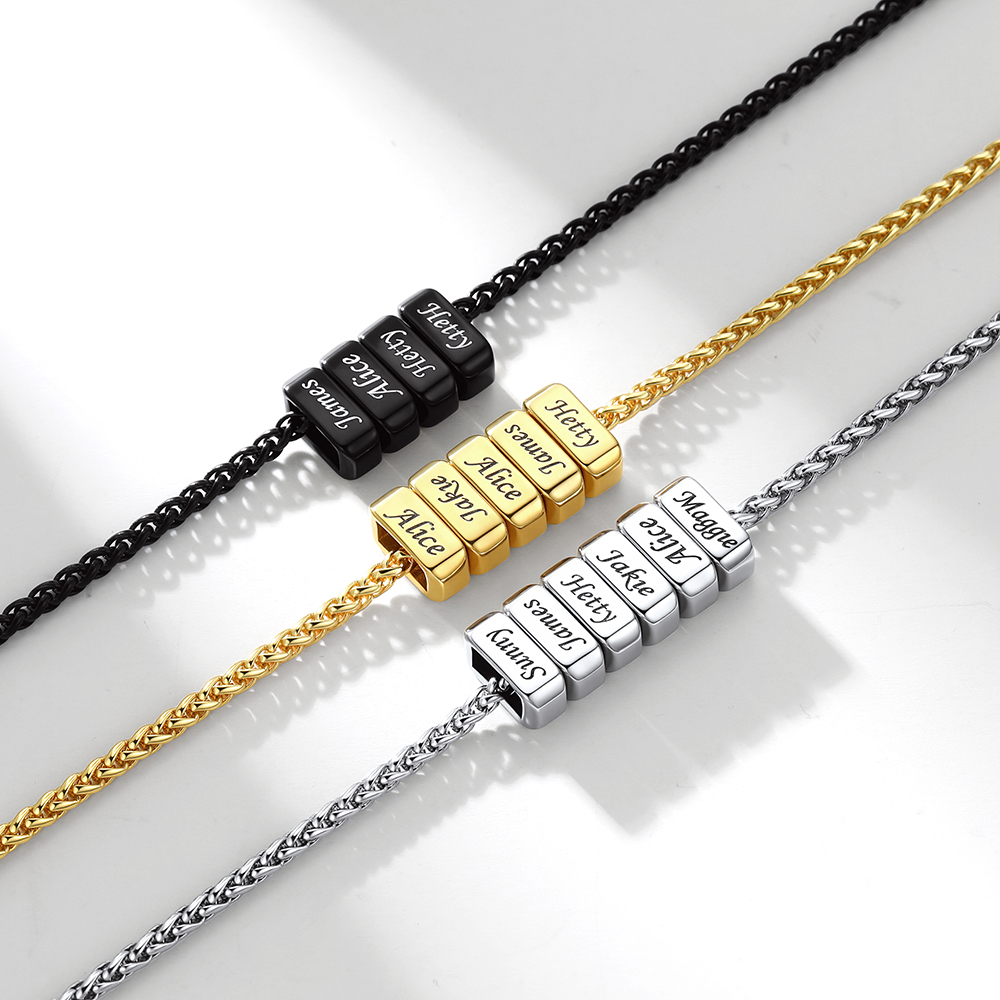 Custom Engraved Names Bead 3mm Cable Chain For Men