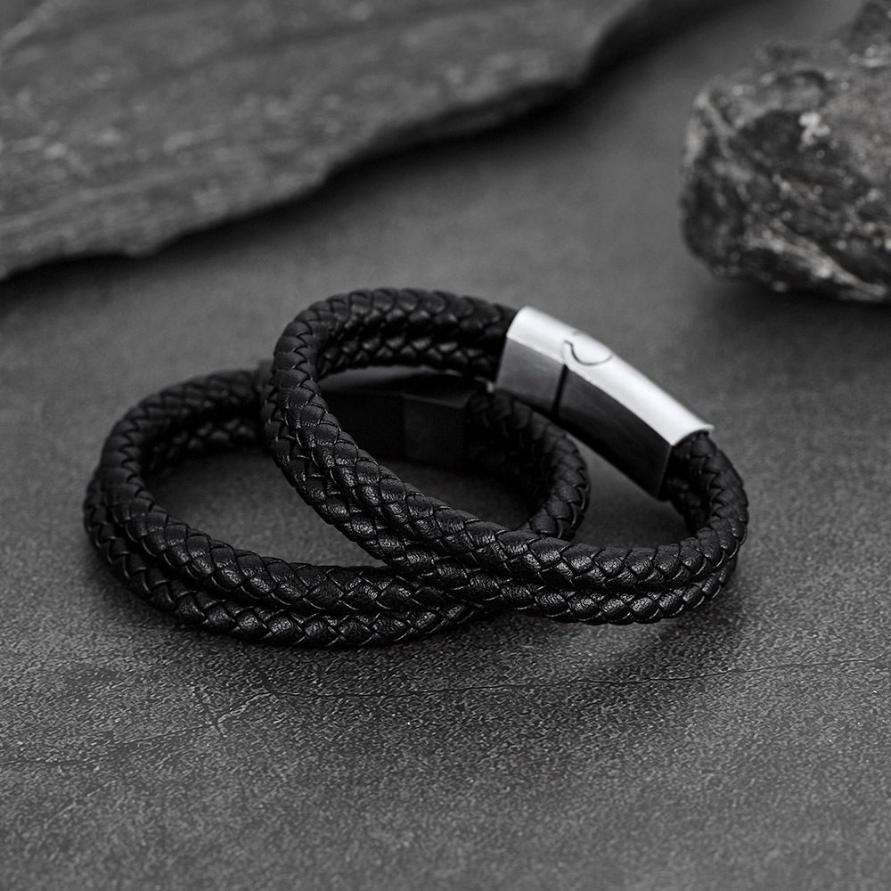 Custom Engraved Rope Leather Bracelet for Men