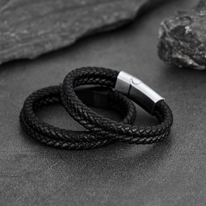 Custom Engraved Rope Leather Bracelet for Men