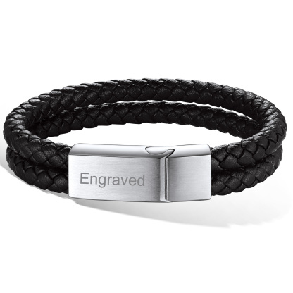Custom Engraved Rope Leather Bracelet With Clasp for Men Women