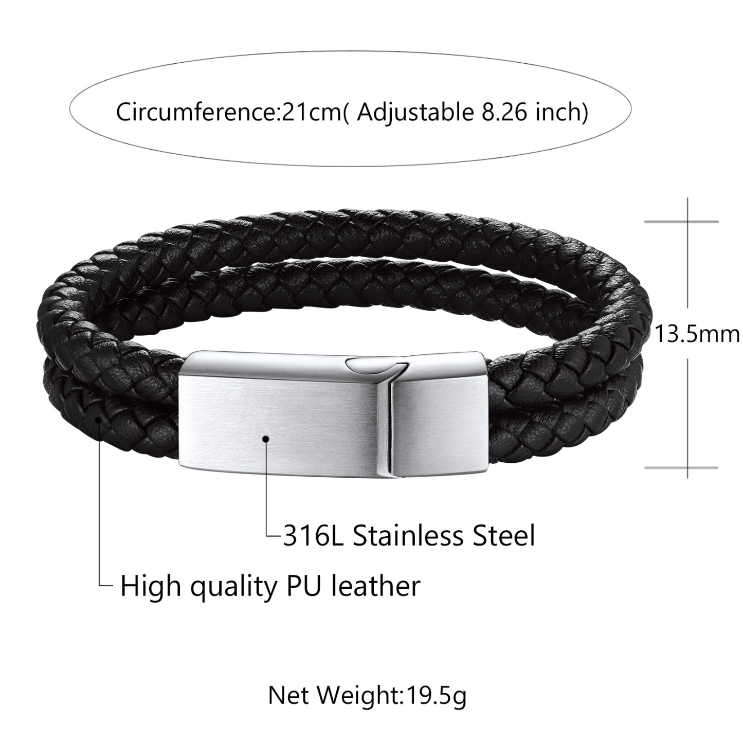 Custom Engraved Rope Leather Bracelet for Men