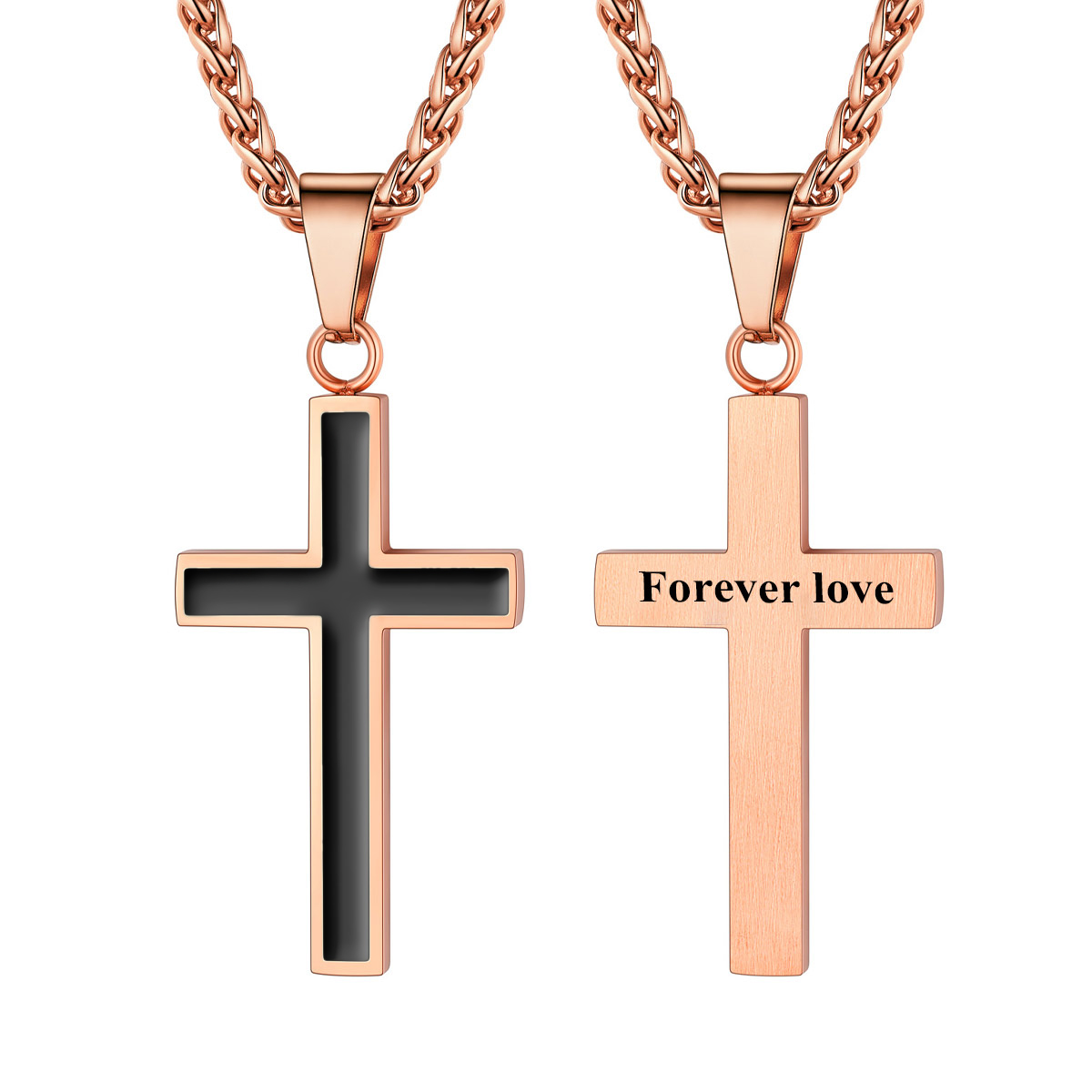 Custom Engraving Christian Black Enamel Cross Necklace for Men
