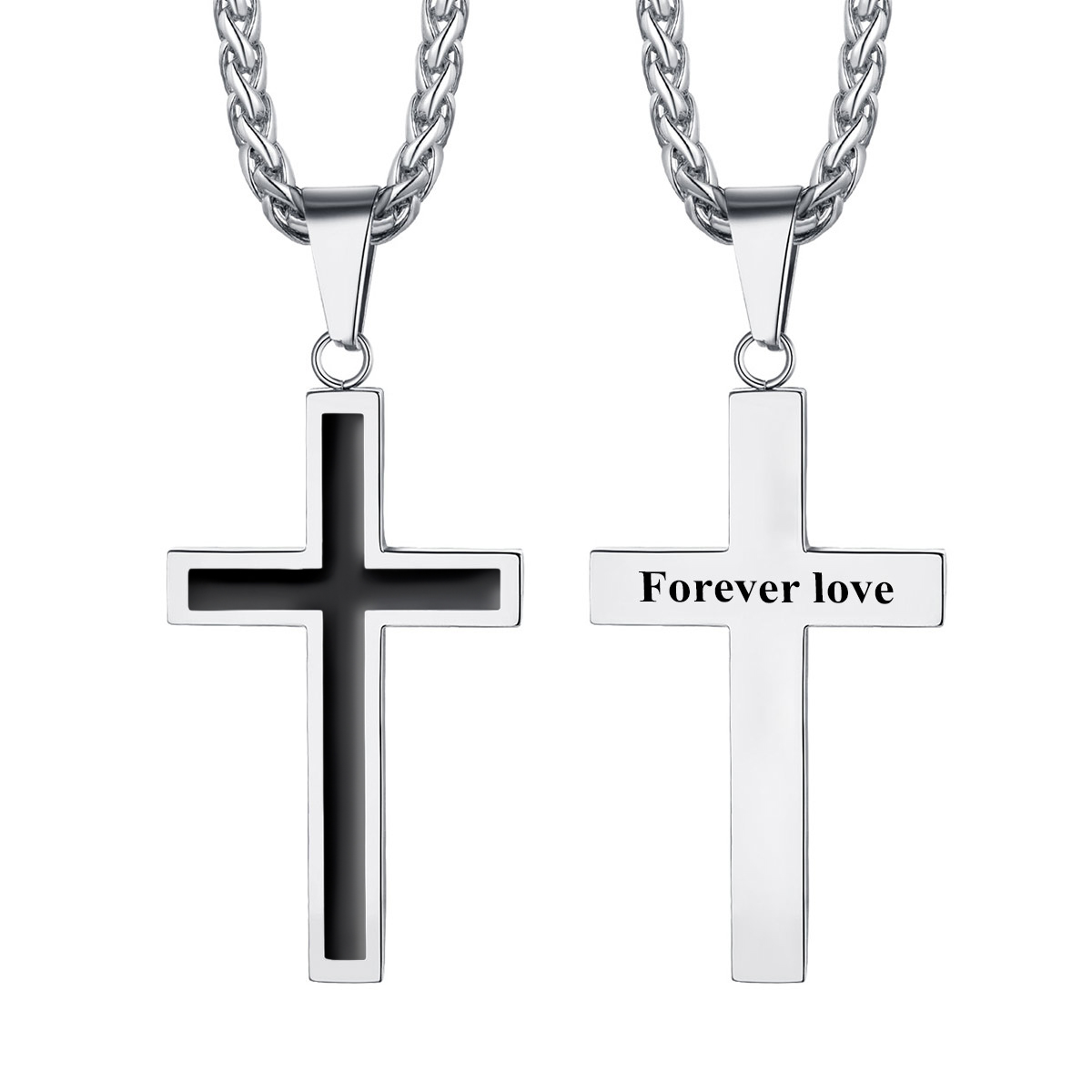 Custom Engraving Christian Black Enamel Cross Necklace for Men