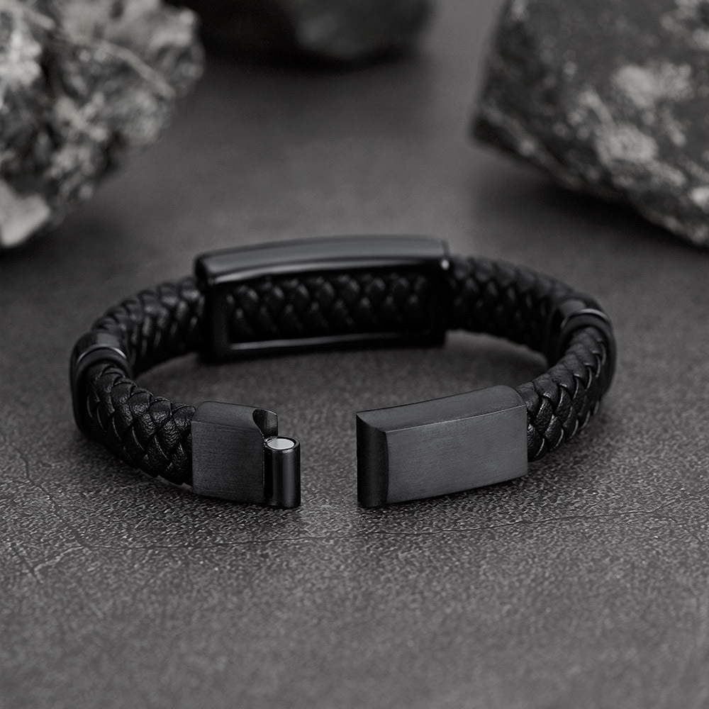 Custom Engraving Star of David Cuff Bracelet Leather For Men