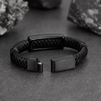 Custom Engraving Star of David Cuff Bracelet Leather For Men