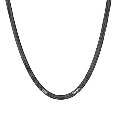 Custom Name Choker Necklace, Black Stainless Steel Flat Snake Chain, Gift for Mom