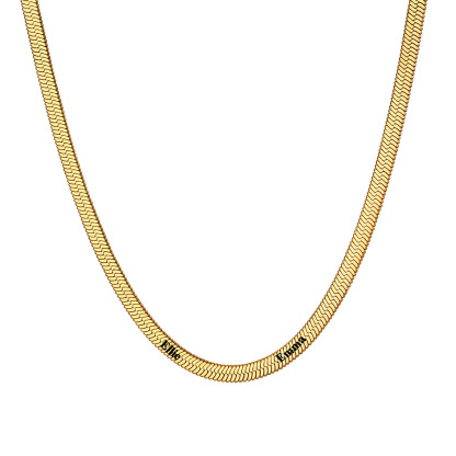 Custom Family Names Choker Flat Snake Chain For Her