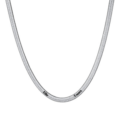 Custom Family Names Choker Flat Snake Chain For Her