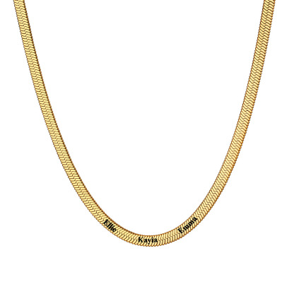 Custom Family Names Choker Flat Snake Chain For Her
