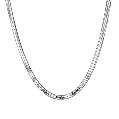 Custom Family Names Choker Flat Snake Chain For Her