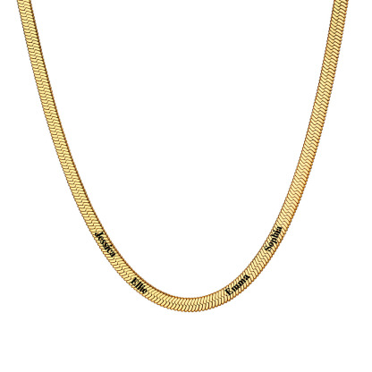 Custom Family Names Choker Flat Snake Chain For Her