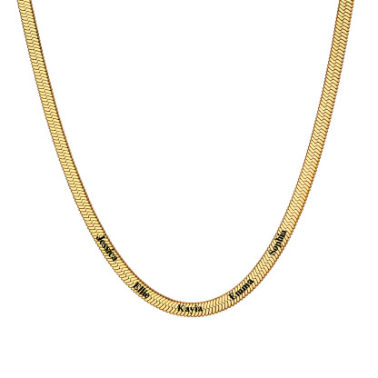 Custom Family Names Choker Flat Snake Chain For Her