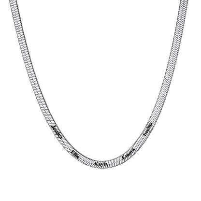 Custom Family Names Choker Flat Snake Chain For Her