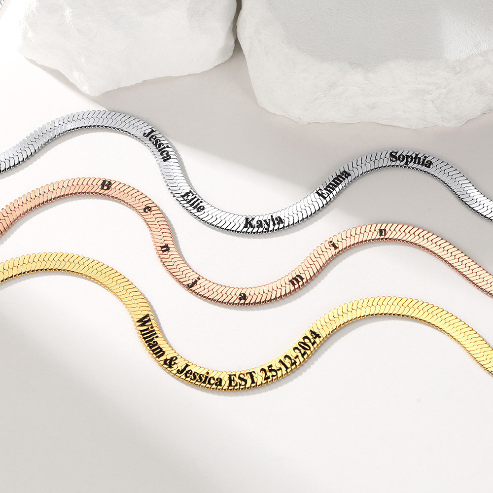 Custom Family Names Choker Flat Snake Chain For Her