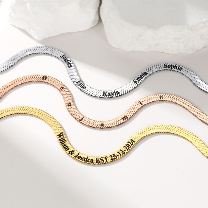 Custom Family Names Choker Flat Snake Chain For Her