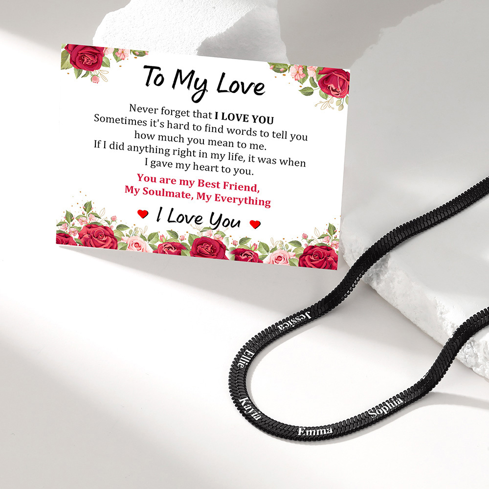 Custom Family Names Choker Flat Snake Chain For Her