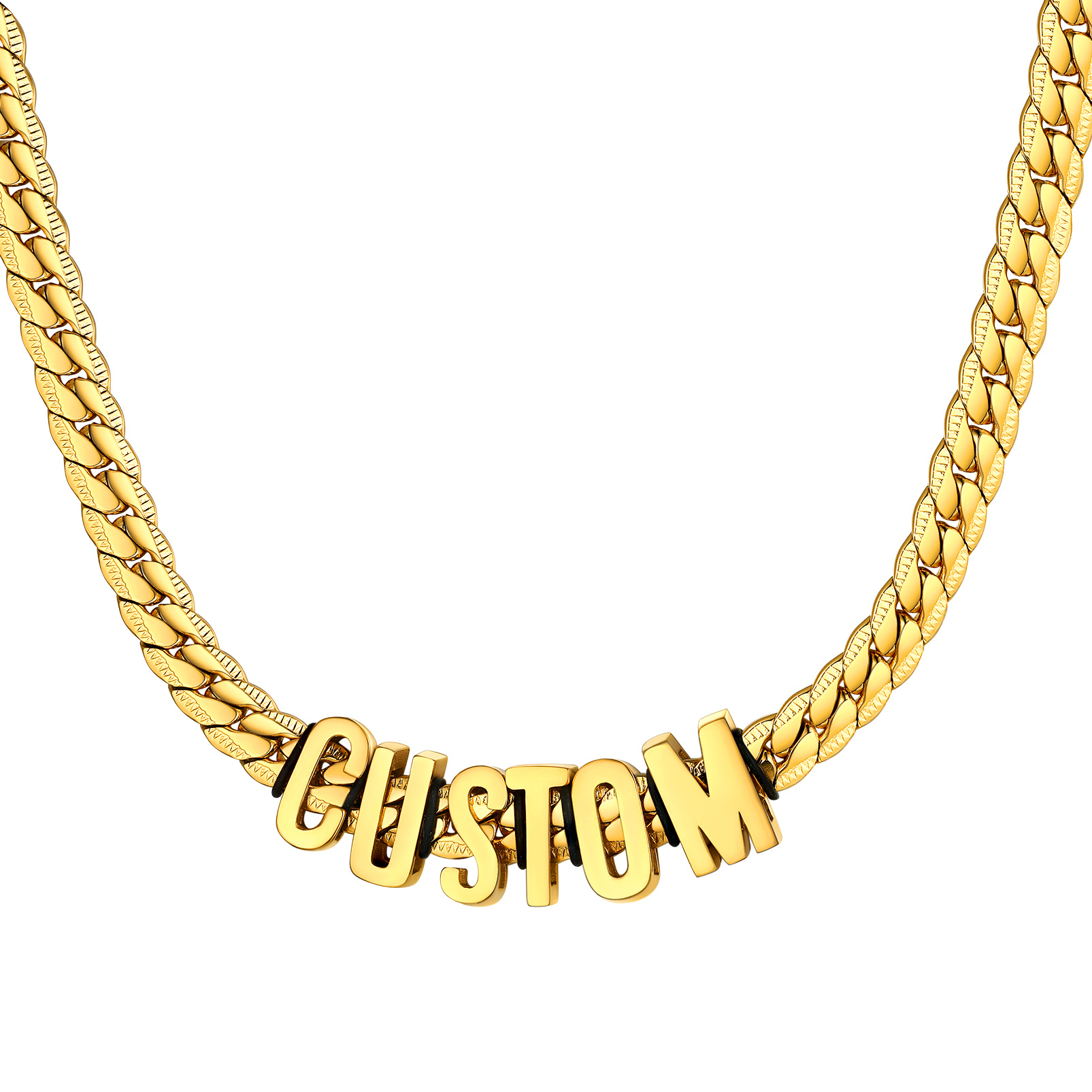 Custom Initial Necklace, Gold Plated 8mm Curb Chain, Personalized Gift