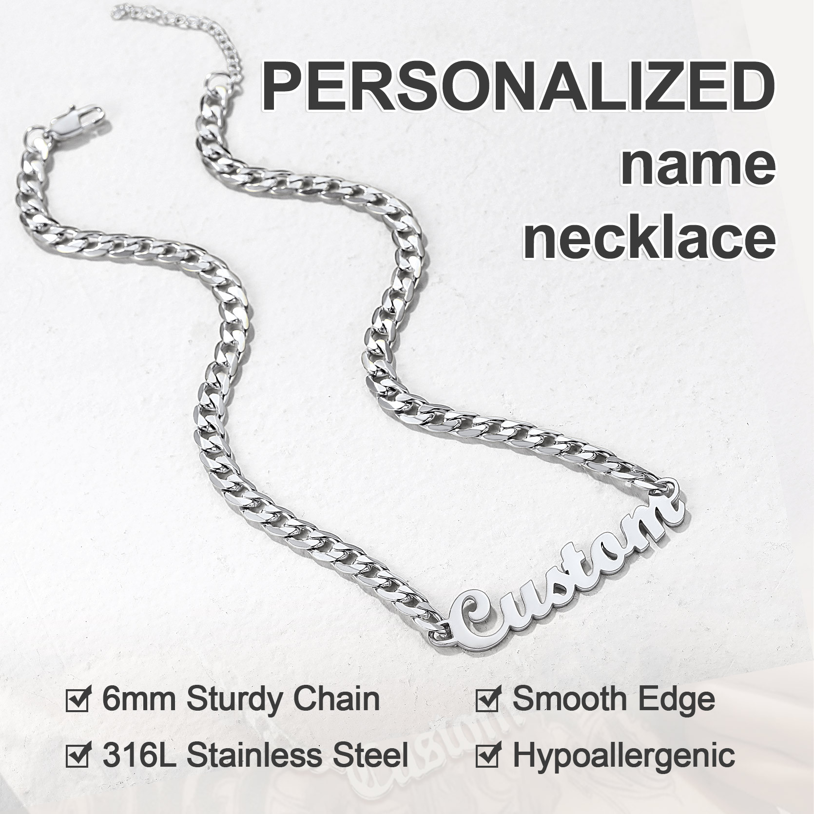 Custom Name 6mm Rope Chain For Men