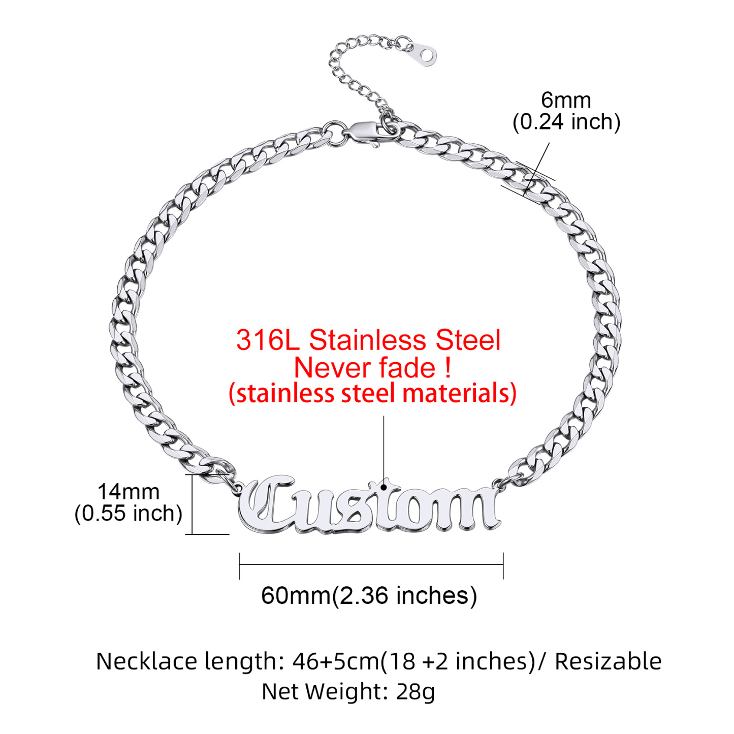 Custom Name 6mm Rope Chain For Men