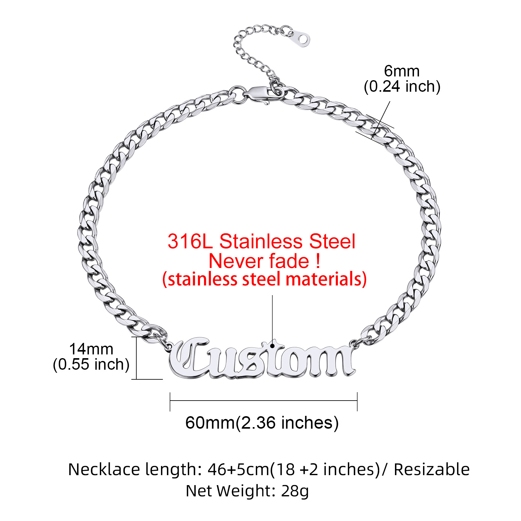 Custom Name 6mm Rope Chain For Men