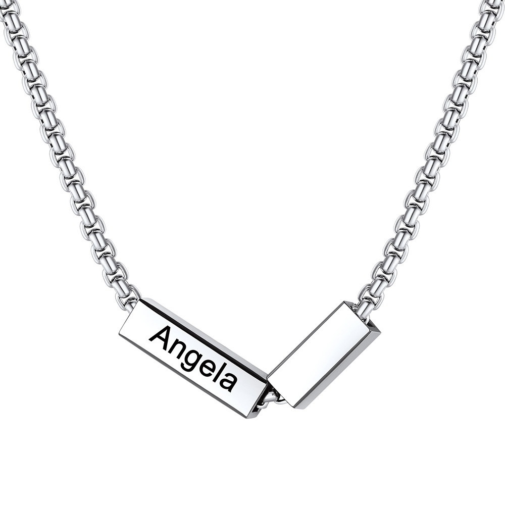 Custom Name Bar Necklace, Stainless Steel Cutout, Gift for Him & Her