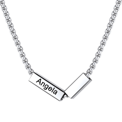 Custom Name Bar Necklace, Stainless Steel Cutout, Gift for Him & Her