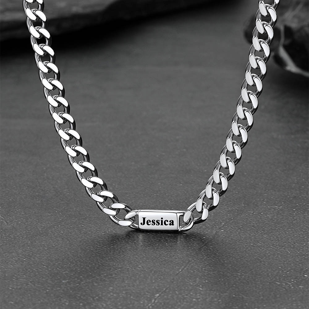 Custom Name Cuban Chain Necklace for Men, Stainless Steel