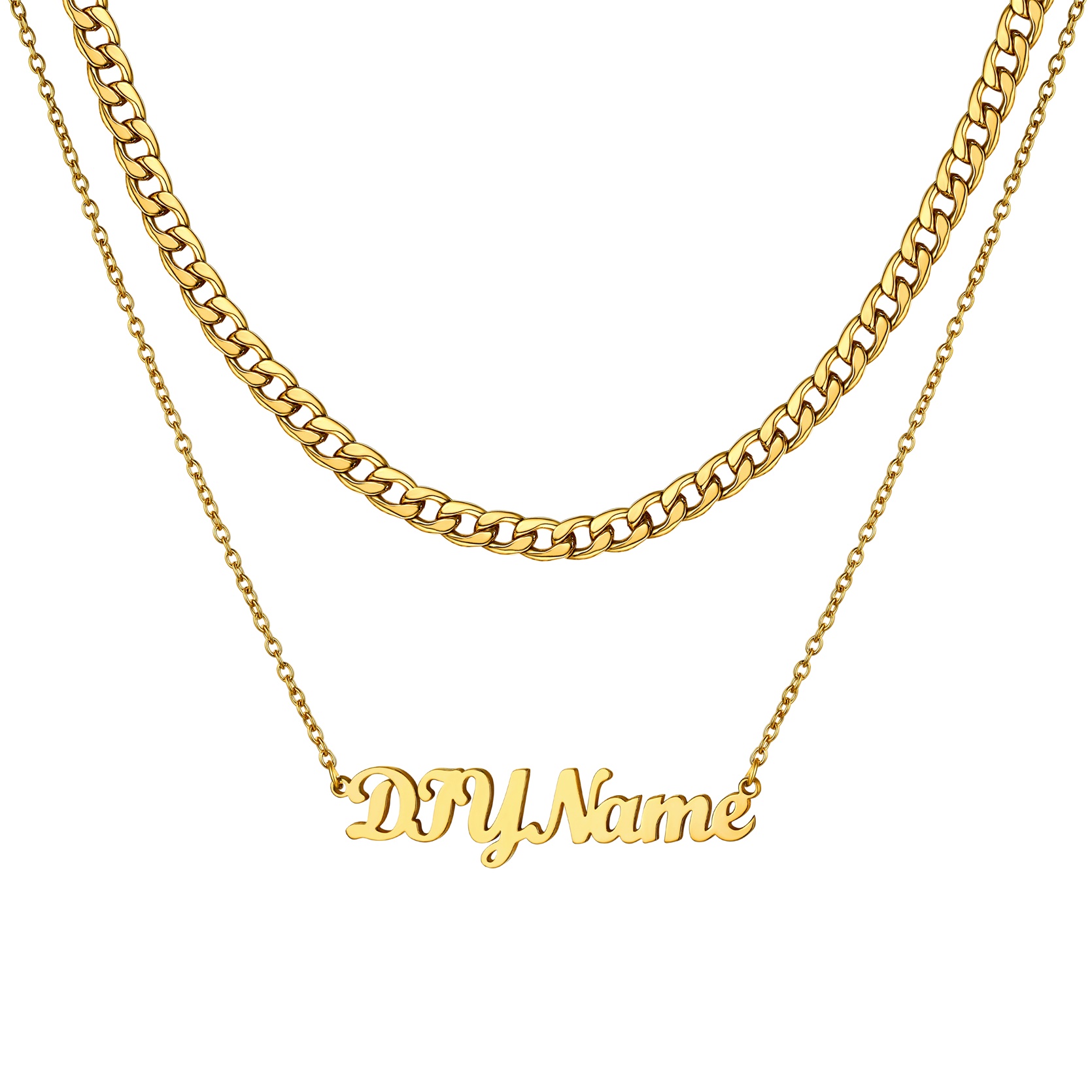 Custom Name Layered Curb Chain For Him&Her
