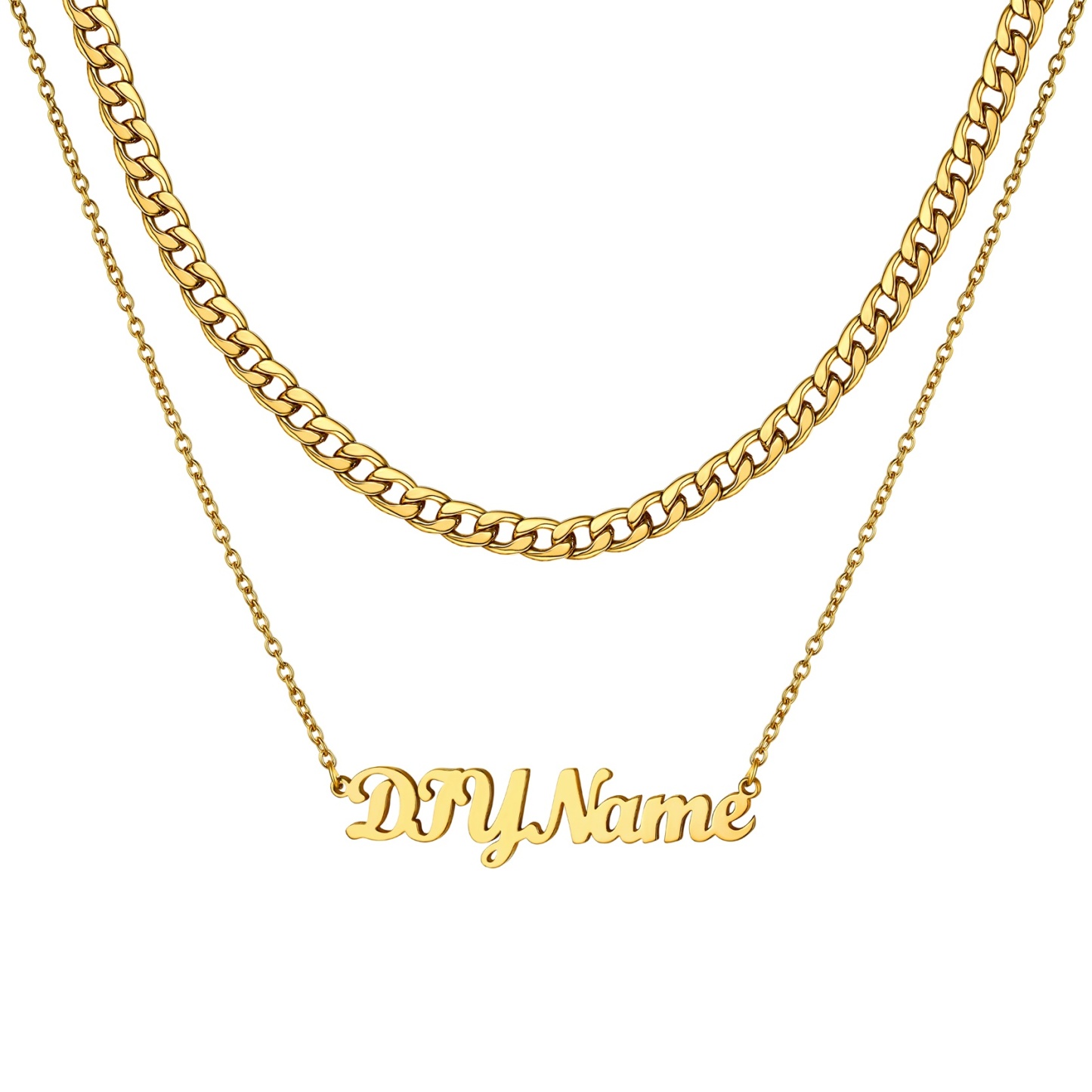 Custom Name Layered Curb Chain For Him&Her