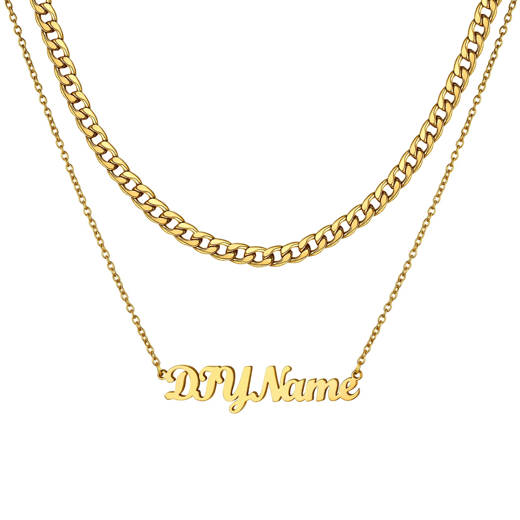 Custom Name Layered Curb Chain For Him&Her