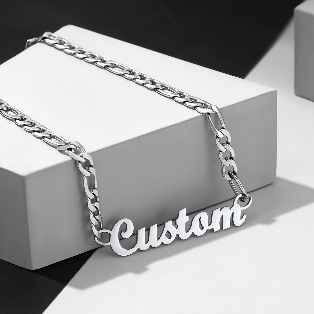 Custom Name Necklace 6mm Figaro Chain For Him