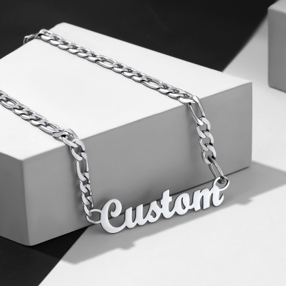 Custom Name Necklace 6mm Figaro Chain For Him