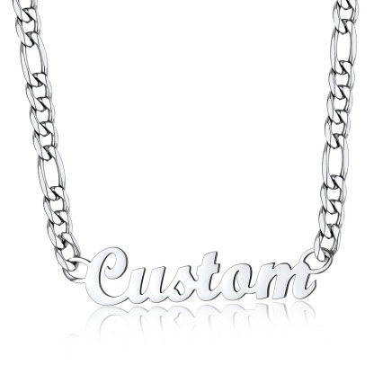 Custom Name Necklace 6mm Figaro Chain For Him