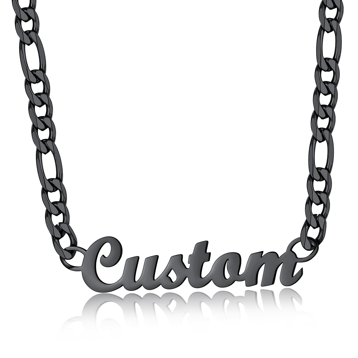 Custom Name Necklace, 6mm Figaro Chain, Stainless Steel Gift for Him