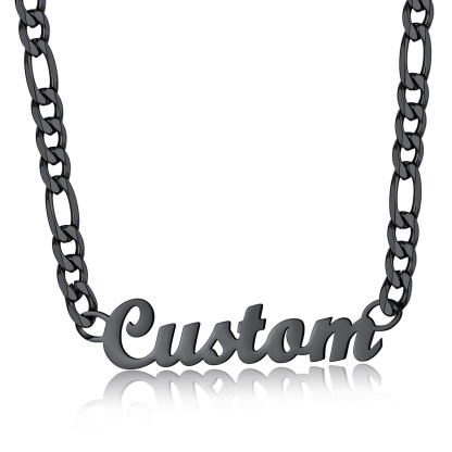 Custom Name Necklace, 6mm Figaro Chain, Stainless Steel Gift for Him