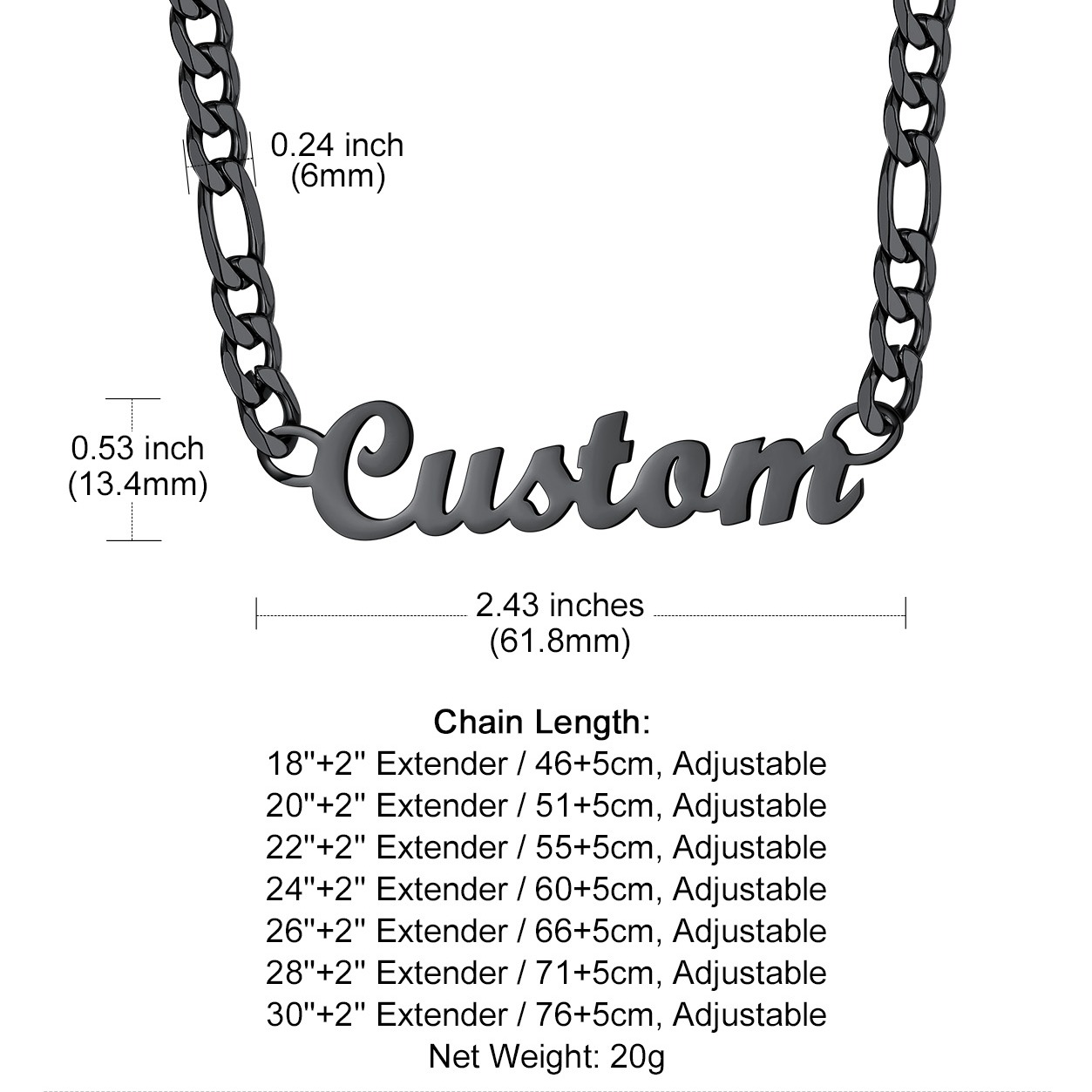 Custom Name Necklace 6mm Figaro Chain For Him