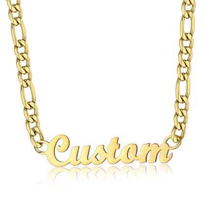 Custom Name Necklace 6mm Figaro Chain For Him