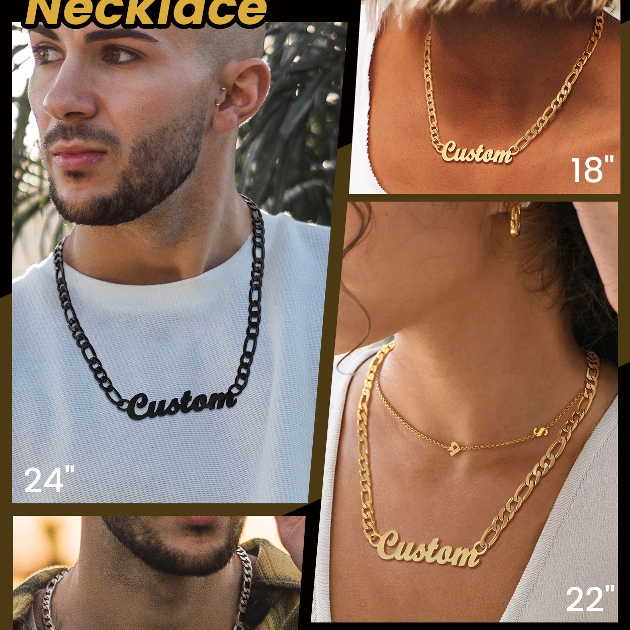 Custom Name Necklace 6mm Figaro Chain For Him
